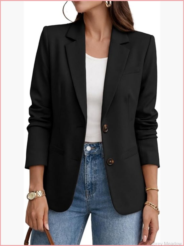 Women's Long Sleeve Blazer Business Casual 2 Button Office Suit Jacket Slim Fit